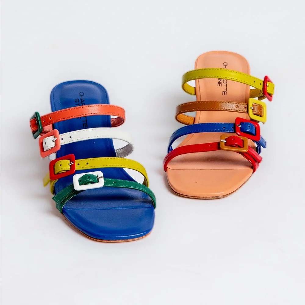 Charlotte Stone Mireille Sandal, Multicolor Mismatched Strappy Sandals, size 9 - Picture 1 of 13